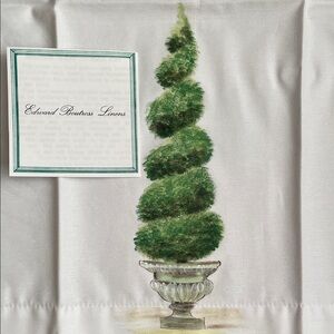 Edward Boutress Linens Kitchen Towel Green Topiary Hand Painted Fine Linen